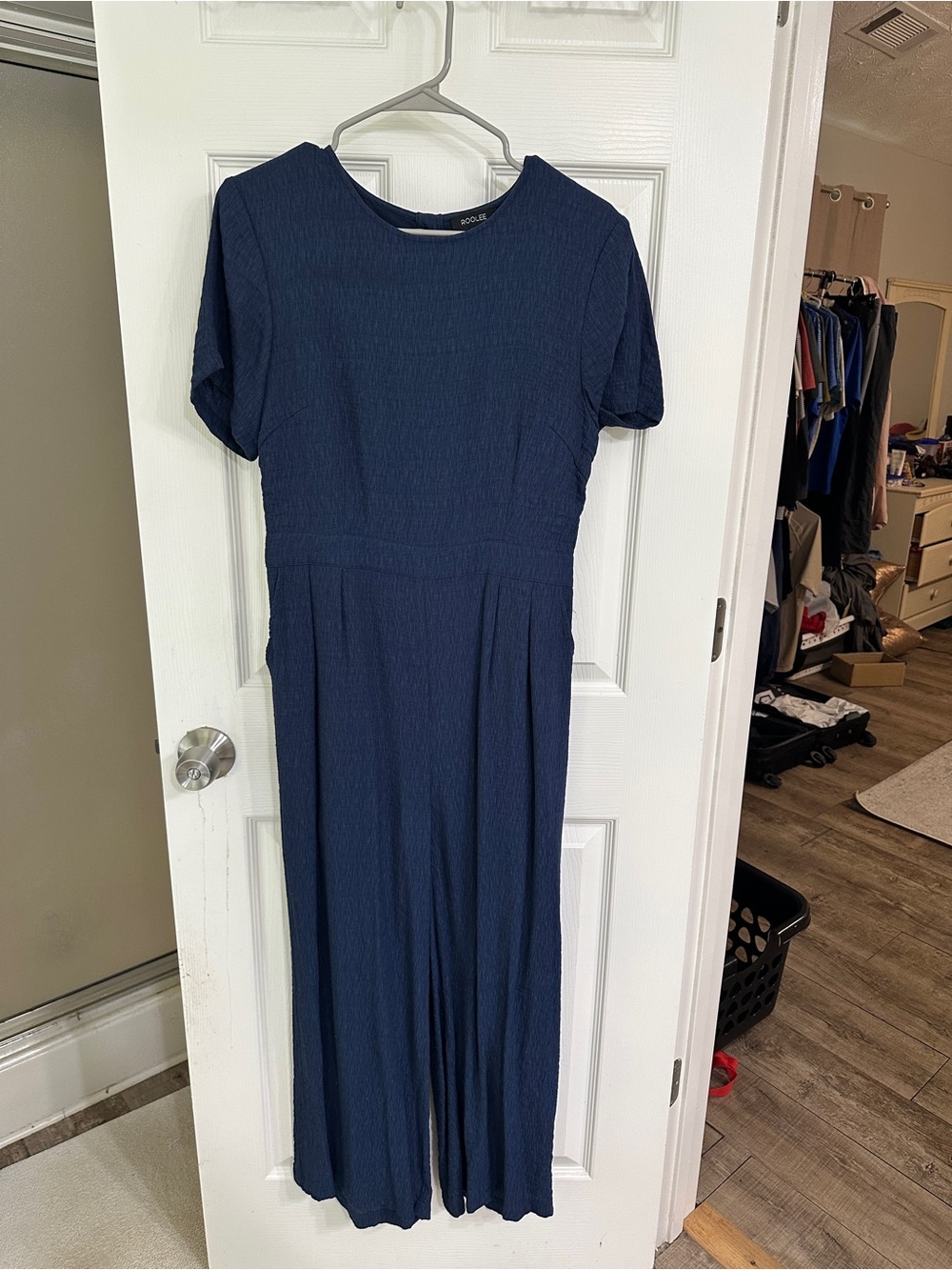 Roolee Navy Textured Short-Sleeve romper